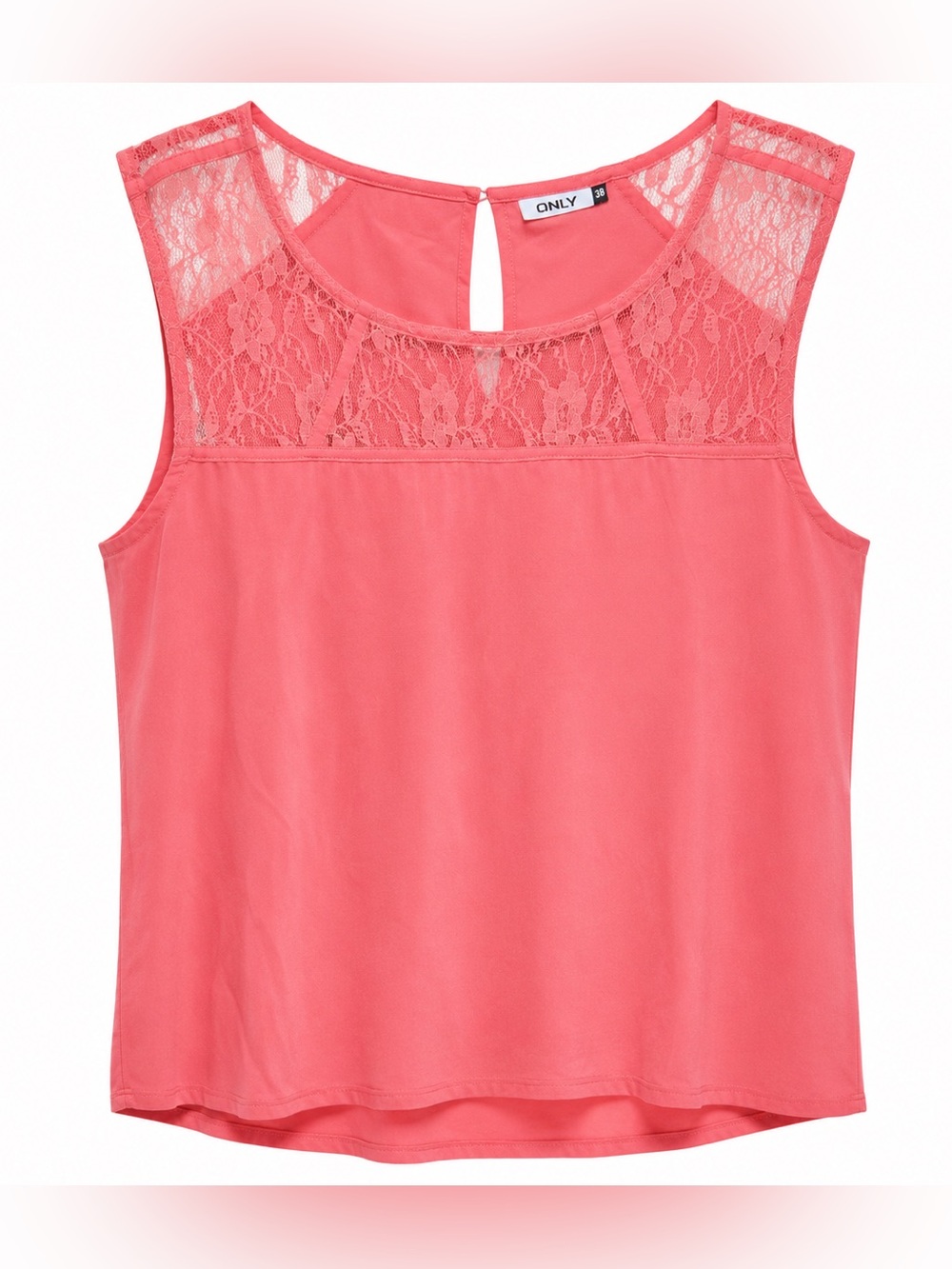 ONLY Coral Pink Sleeveless Top with Lace Yoke Size 38 (Medium)
